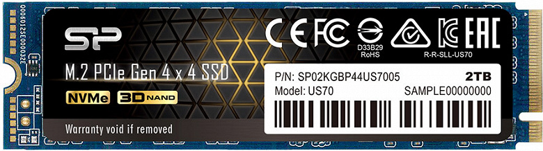 Твердотельный накопитель Silicon Power US70 оснащен интерфейсом PCIe Gen 4 x4