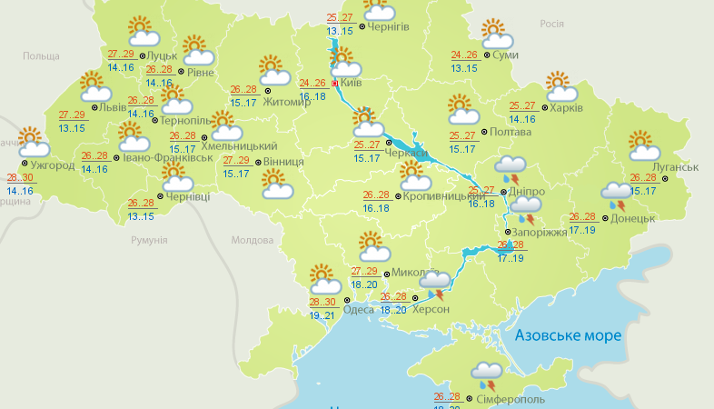 Штормовое предупреждение. В Украине ожидаются грозы и шквалы: погода, карта