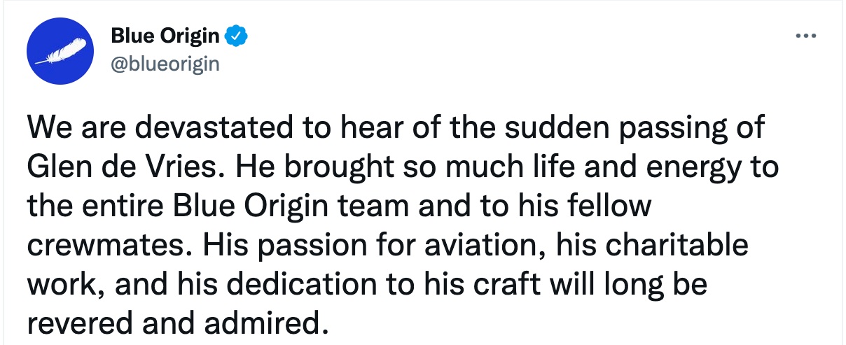 Астронавт Blue Origin, бизнесмен Глен де Фрис погиб в авиакатастрофе