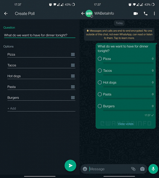 В WhatsApp обнаружена новая функция: возможность проведения опроса в личных чатах