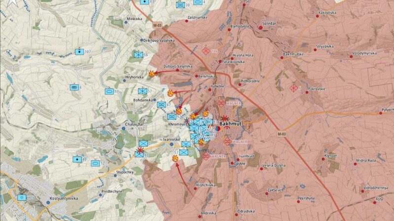 Генштаб: РФ штурмует Бахмут, не смогла взять трассы на Часов Яр и Константиновку — карта