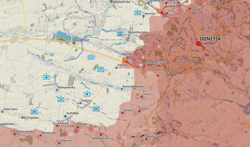 Фронт в районе Марьинки (Карта: Military Land)