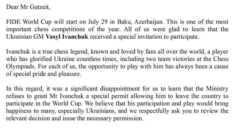 Минспорта не пускает шахматного гроссмейстера Иванчука на Кубок мира в Баку – FIDE