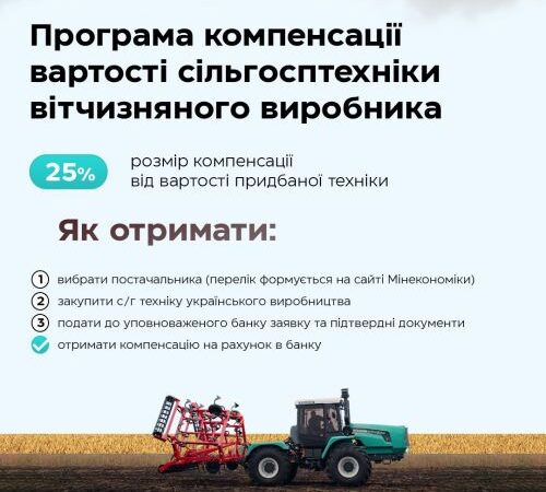 Як буде працювати механізм компенсації 25% вартості техніки українського виробництва
